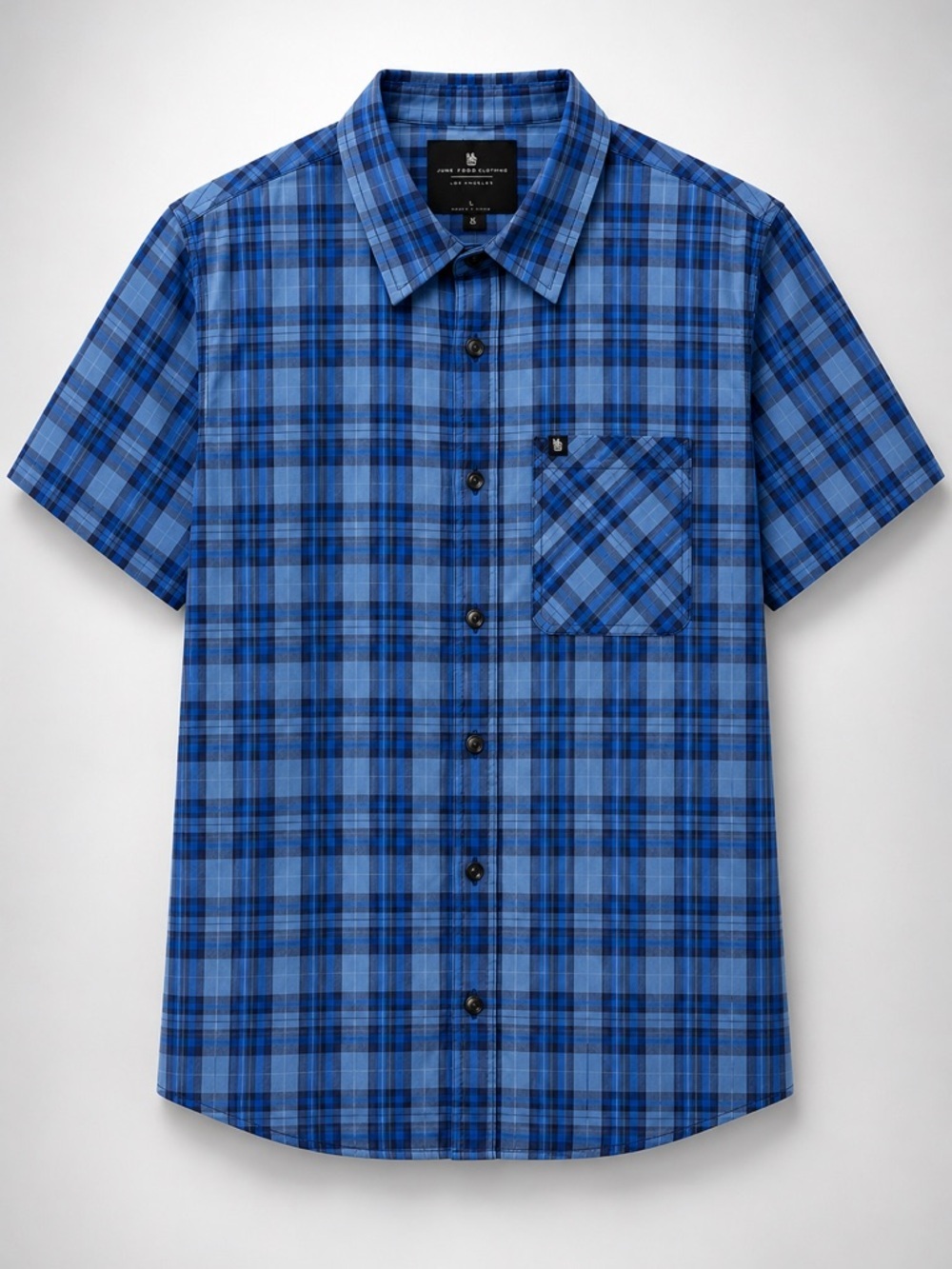 Junk Food Clothing Blue Plaid Short-Sleeve Button-Down (rack)